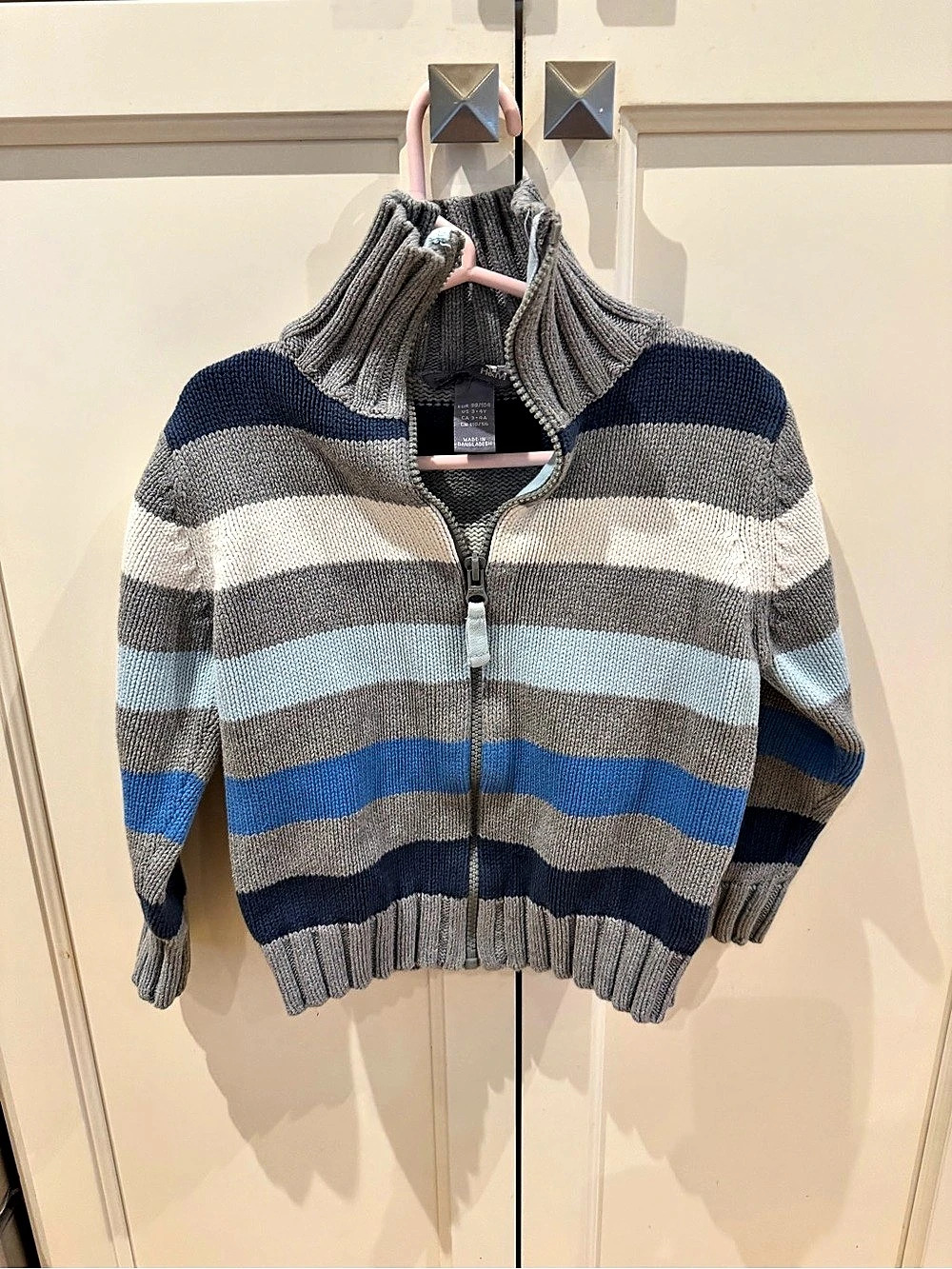 H&M Striped Zip Sweater in Gray & Blue Size 3-4Y